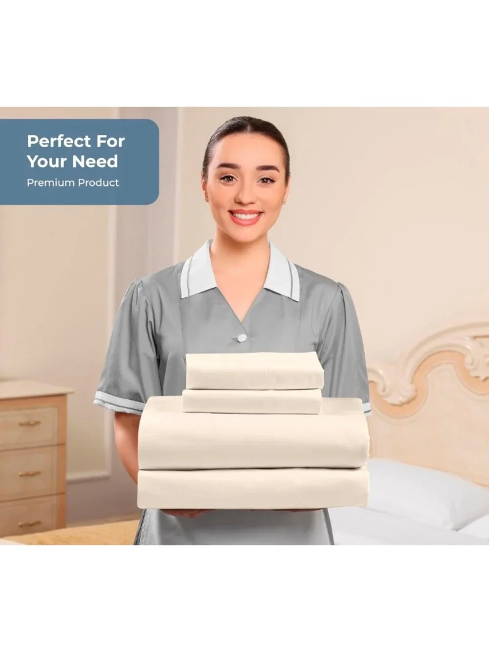 Organic Cotton King Sheet Set - 100% Percale Weave - 4 Pieces - Cream Bed Sheets